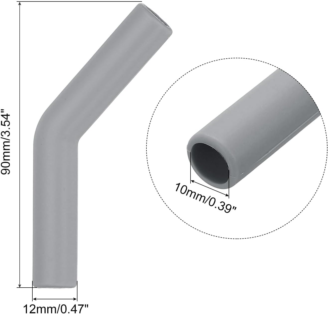 uxcell 6Pcs Silicone Straw Tips, Silicone Straw Elbows Tip, Soft Reusable Metal Straw Covers Fit for 10mm/0.39" OD Stainless Steel Straws, Grey