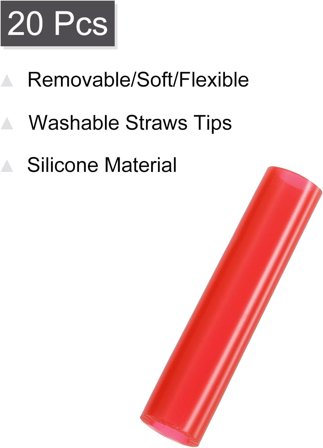 uxcell 20Pcs Silicone Straw Tips, Metal Straw Covers, Soft Reusable Straws Tips Fit for 6mm/0.24" OD Stainless Steel Straws (Red)