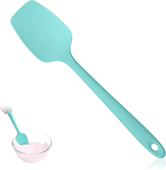 600ºF Heat Resistant Spatula, 11.34 inch High Heat Food Safe Semless Kitchen Silicone Spoon Spoonula Scraper for Cooking Baking Mixing Scraping Stirring Nonstick Cookware Pan Bowl (Turquoise)