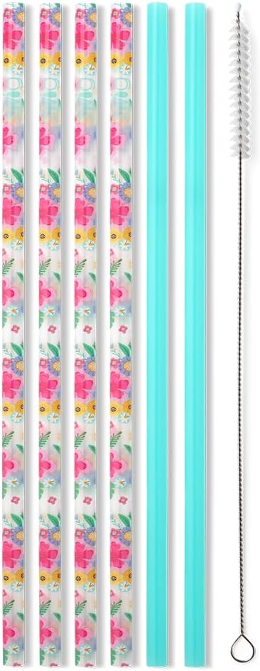 Swig Life Reusable Straws Island Bloom + Aqua Tall Straw Set & Cleaning Brush, Each Straw is 10.25 inch Long (Fits Swig Life 20oz Tumblers, 22oz, and 32oz Tumblers)