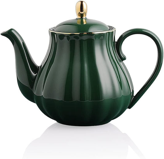 Sweejar Royal Teapot, Ceramic Tea Pot with Removable Stainless Steel Infuser, Blooming & Loose Leaf Teapot - 28 Ounce(Jade)