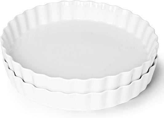 ONTUBE Pie Pans 11 Inches Ceramic Quiche Pans, Round Pie Tins for Baking,Oven Safe, Set of 2 (White)