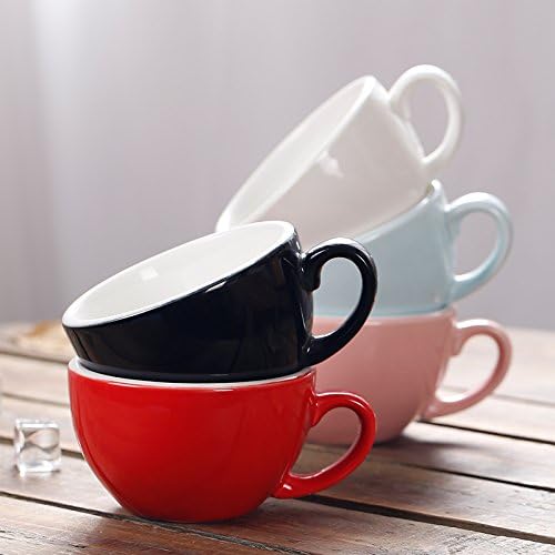 Latte Art Cup and Saucer for Latte & Cappuccino, Great Cup Shape for Coffee Shop and Barista, Ceramic (Glossy Light Blue, 10.5 oz)