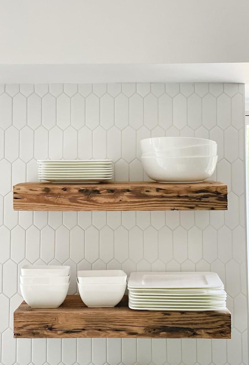 Modern Timber Craft Reclaimed Wood Floating Wall Shelf | Solid Rustic American Barnwood, Floating Shelf Brackets | 2.75" Thickness | 36" L x 10" D, Rustic Original - Unfinished, 2 Pack