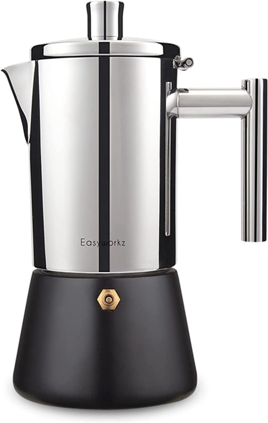 Easyworkz Diego Stovetop Espresso Maker Stainless Steel Italian Coffee Machine Maker 6Cup 10 oz Moka Pot Induction Espresso Pot