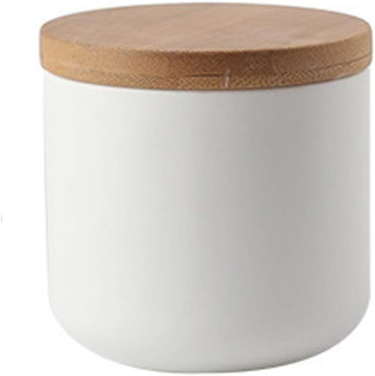 jessie Ceramic Storage Containers with Airtight Seal Bamboo Lids Kitchen Canisters for Tea Spice Seasoning Sugar Coffee (white, 260ml/9 oz)