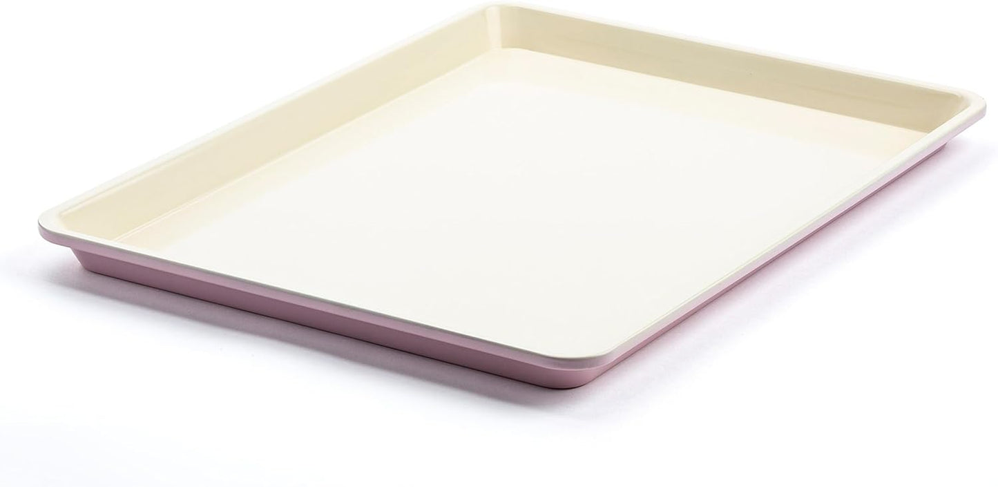 GreenLife Bakeware 18” x 13” Half Cookie Sheet Baking Pan, Non-Toxic PFAS-Free Healthy Ceramic Nonstick, Oven Safe to 450°F, Easy Release, Even Heating, Easy Clean, Pink