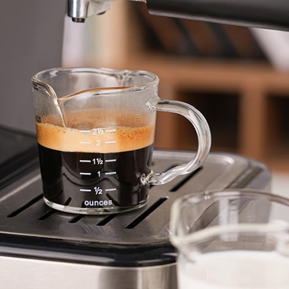 Espresso Shot Glass 3-Ounce Triple Pitcher Barista Double Spouts With Pouring Handle (2 Pack)