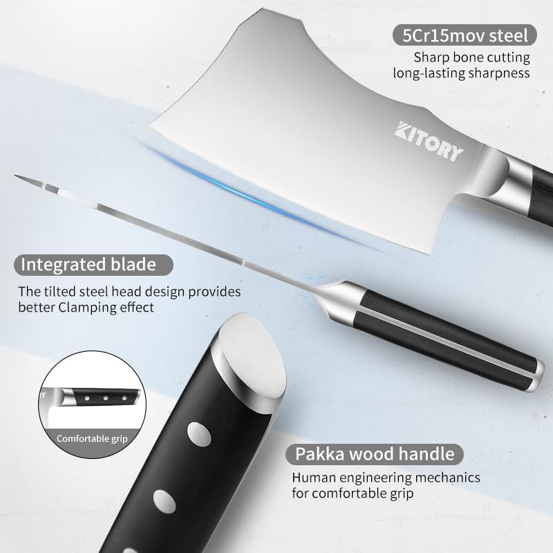 Meat Cleaver with Large Handle - 7 inch Kitchen Bone Chopper,German High Carbon Stainless Steel Chopping Knife with Ergonomic Wodden Handle - for Home Kitchen and Restaurant with Gifts Box