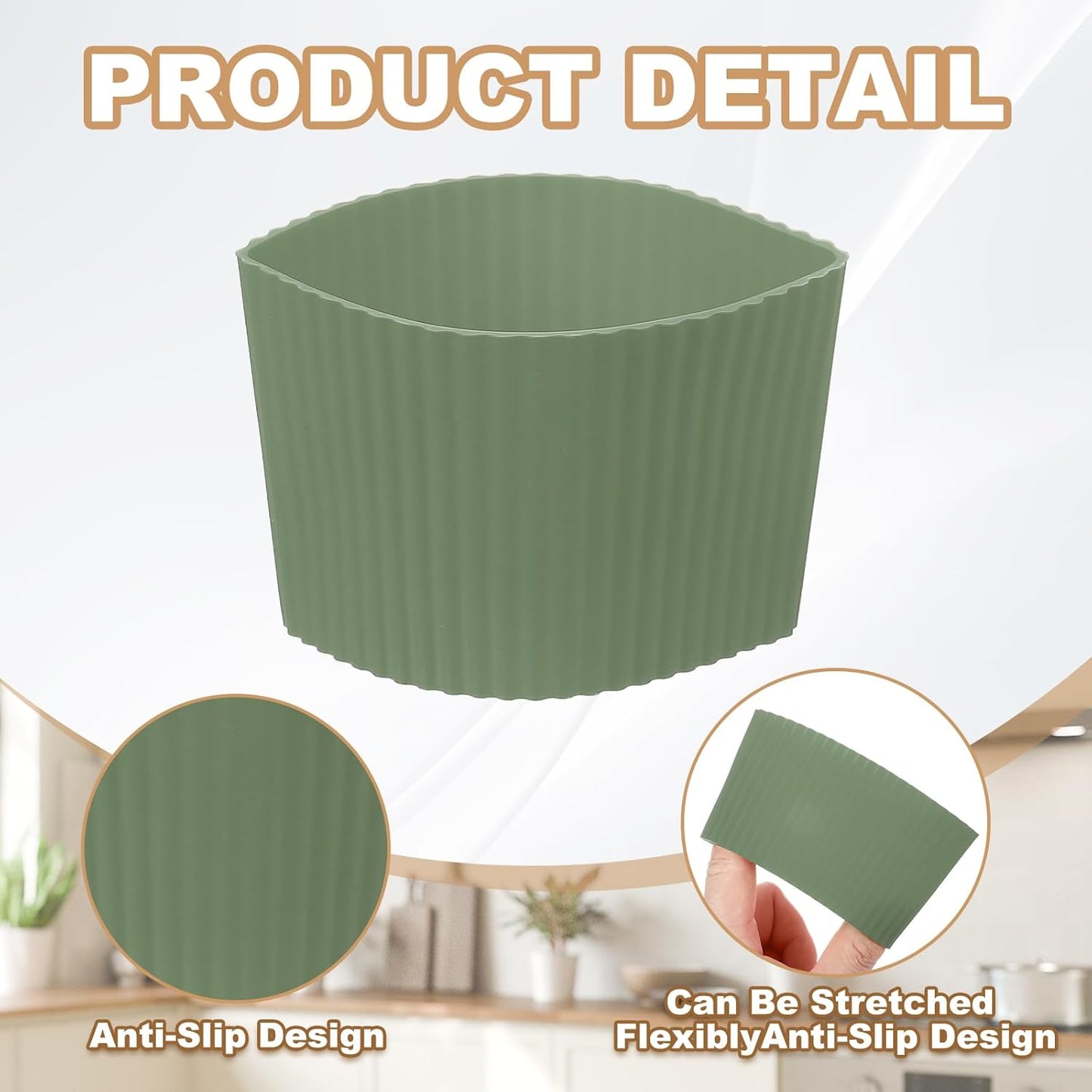 uxcell 6Pack Coffee Cup Sleeves, Reusable Silicone Heat Resistant Cup Protective Sleeve Nonslip Mug Protector Cover for Home Travel Coffee Mug Glasses Water Bottle Boots, Avocado Green