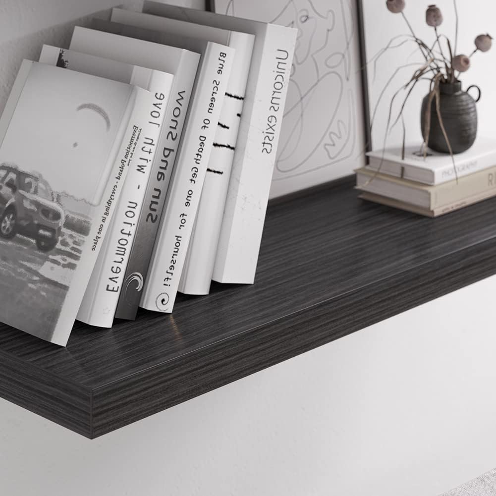 Floating Shelf, Set of 3 Wall Shelf, 36 in W x 12.75 in D x 2 in H Wooden Floating Wall Shelf with Invisible Brackets for Living Room/Bedroom/Bathroom/Kitchen Storage and Decor, Black Wood