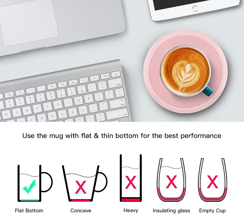 BESTINNKITS Smart Coffee Set Auto On/Off Gravity-induction Mug Office Desk Use, Candle Wax Cup Warmer Heating Plate (Up To 131F/55C), 14oz (Pink Set)