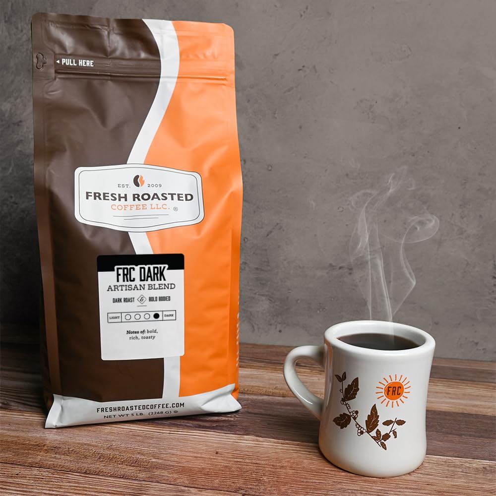 Fresh Roasted Coffee, FRC Dark Roast Blend, 5 lb (80 oz), Kosher, Whole Bean