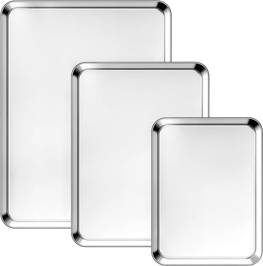 Ohtomber Stainless Steel Baking Sheet Pan Set, 3 Pack Cookie Sheets for Baking, Heavy Duty Stainless Steel Cookware Set, Oven Cookie Tray for Roasting, 9/12/16 Inch