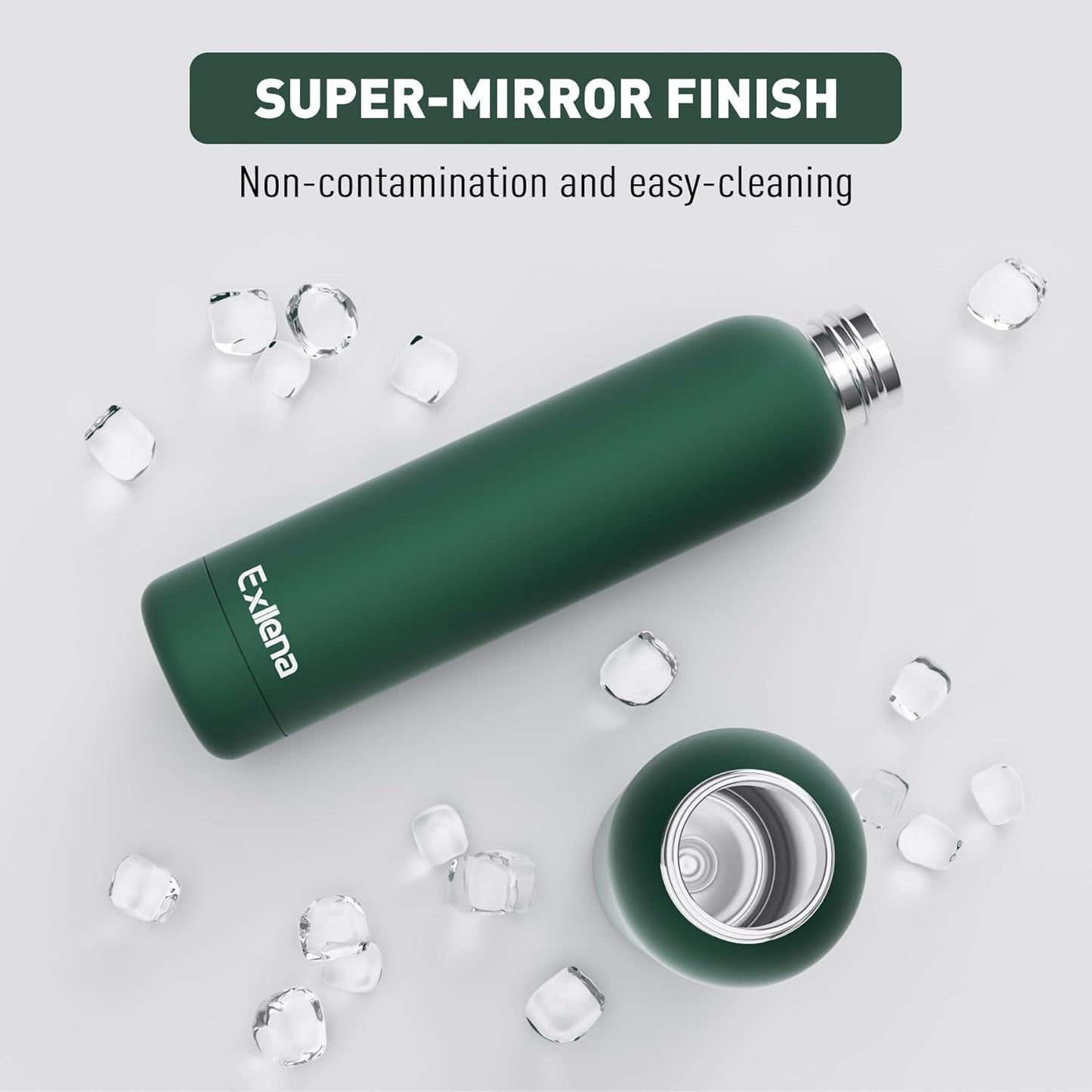 Slim Insulated Water Bottles for Travel 25oz with Clip, Double Wall Vacuum Stainless Steel Water Bottle Keeps Drinks Cold 24 Hrs/Hot 12 Hrs, 100% Leakproof, BPA Free(Emerald Green)