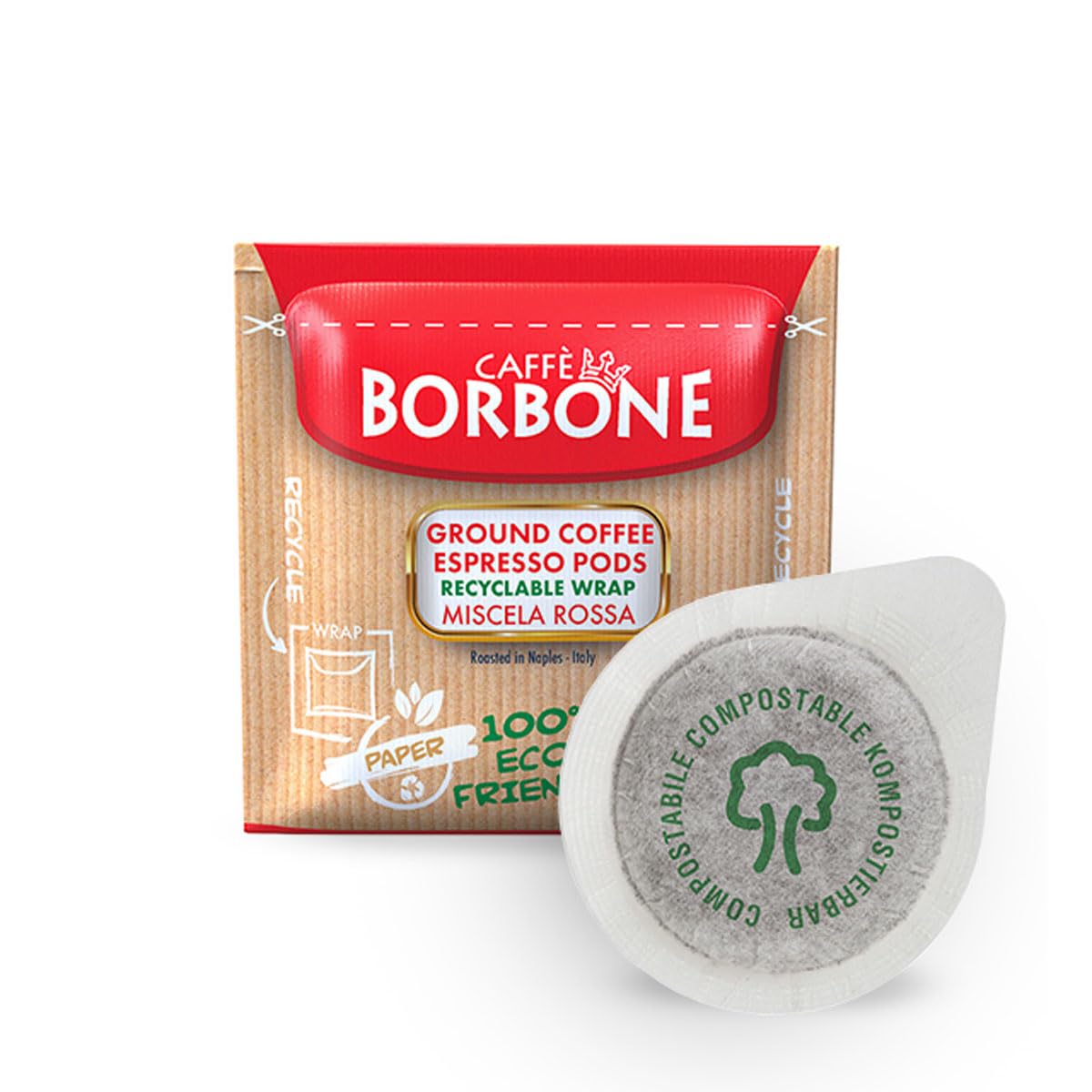 Caffè Borbone Espresso Paper Pods, Red Blend, Strong and Creamy, Medium Roast ESE Pods, Authentic Italian Espresso - 50 Count