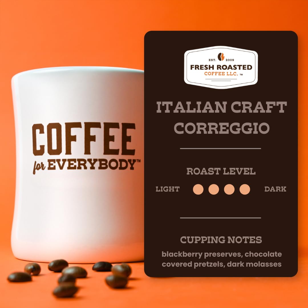Fresh Roasted Coffee, Correggio Italian Craft Artisan Blend, Dark Roast, Kosher, 24 Pods for K cup Brewers