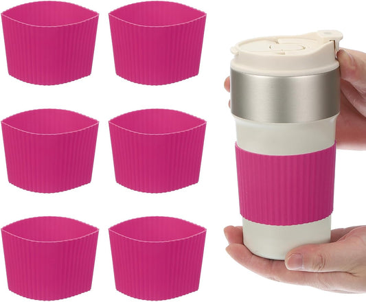 uxcell 6Pack Coffee Cup Sleeves, Reusable Silicone Heat Resistant Cup Protective Sleeve Nonslip Mug Protector Cover for Home Travel Coffee Mug Glasses Water Bottle Boots, Rose Red