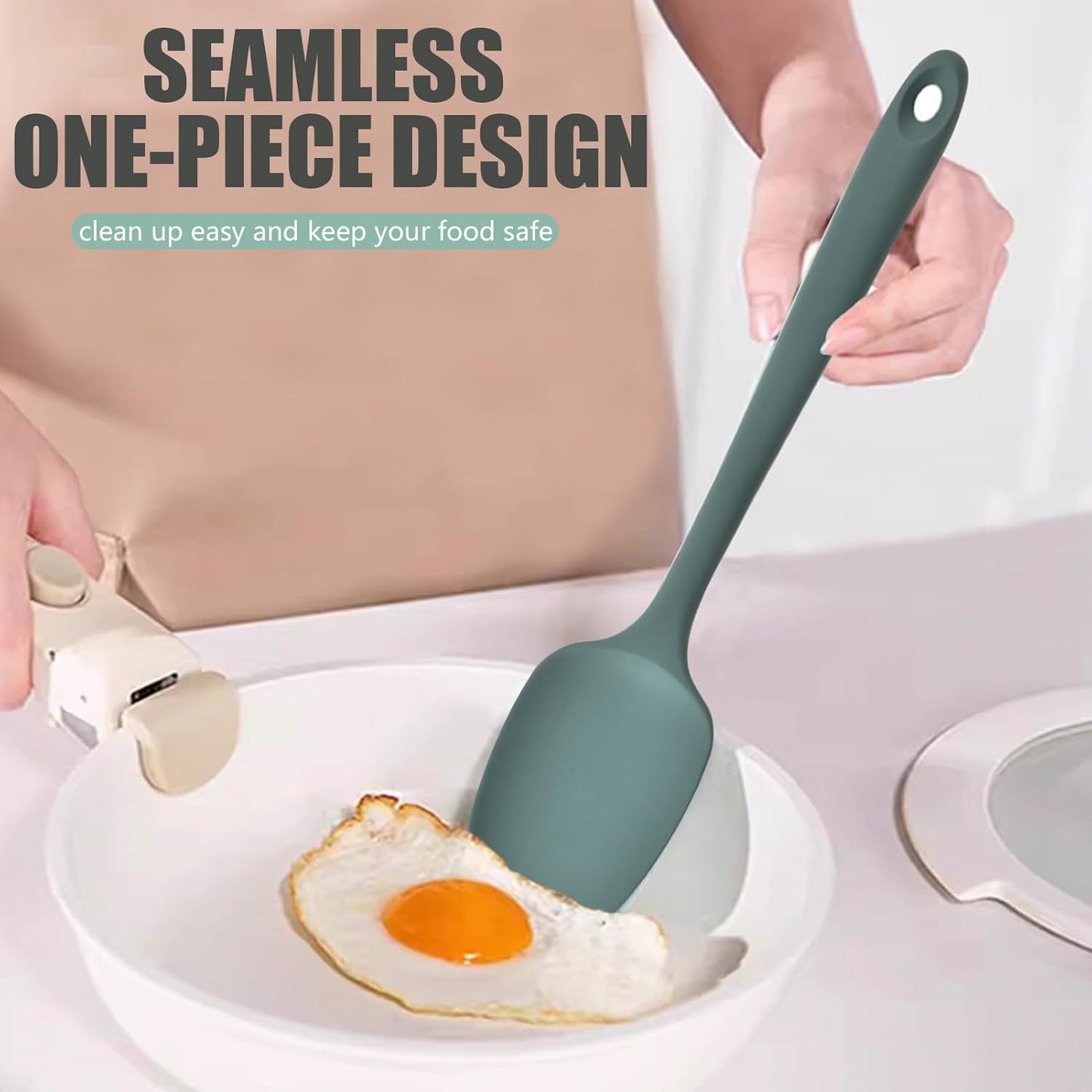 Silicone Spatula, 4-Pack Silicone Set Heat Resistant for Non Stick,Food Grade Cookware with Stainless Steel for Mixing,Cooking,Baking,Flipping,Spreading,Lifting,Serving,BPA Free,Dishwasher Safe(Green)