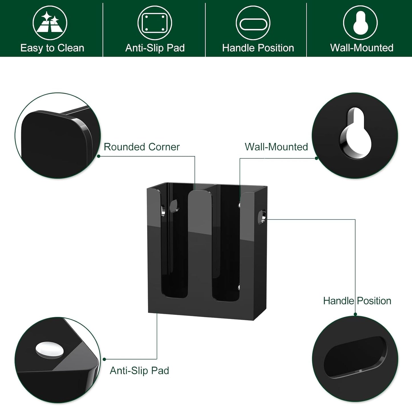 Disposable Coffee Cup Dispenser with Handles, Countertop or Wall Mount Hot/Cold Drink Cup and Lid Holder - Bathroom/Kitchen/Office Acrylic Cup Lid Storage Organizer (2 Compartments, Black)