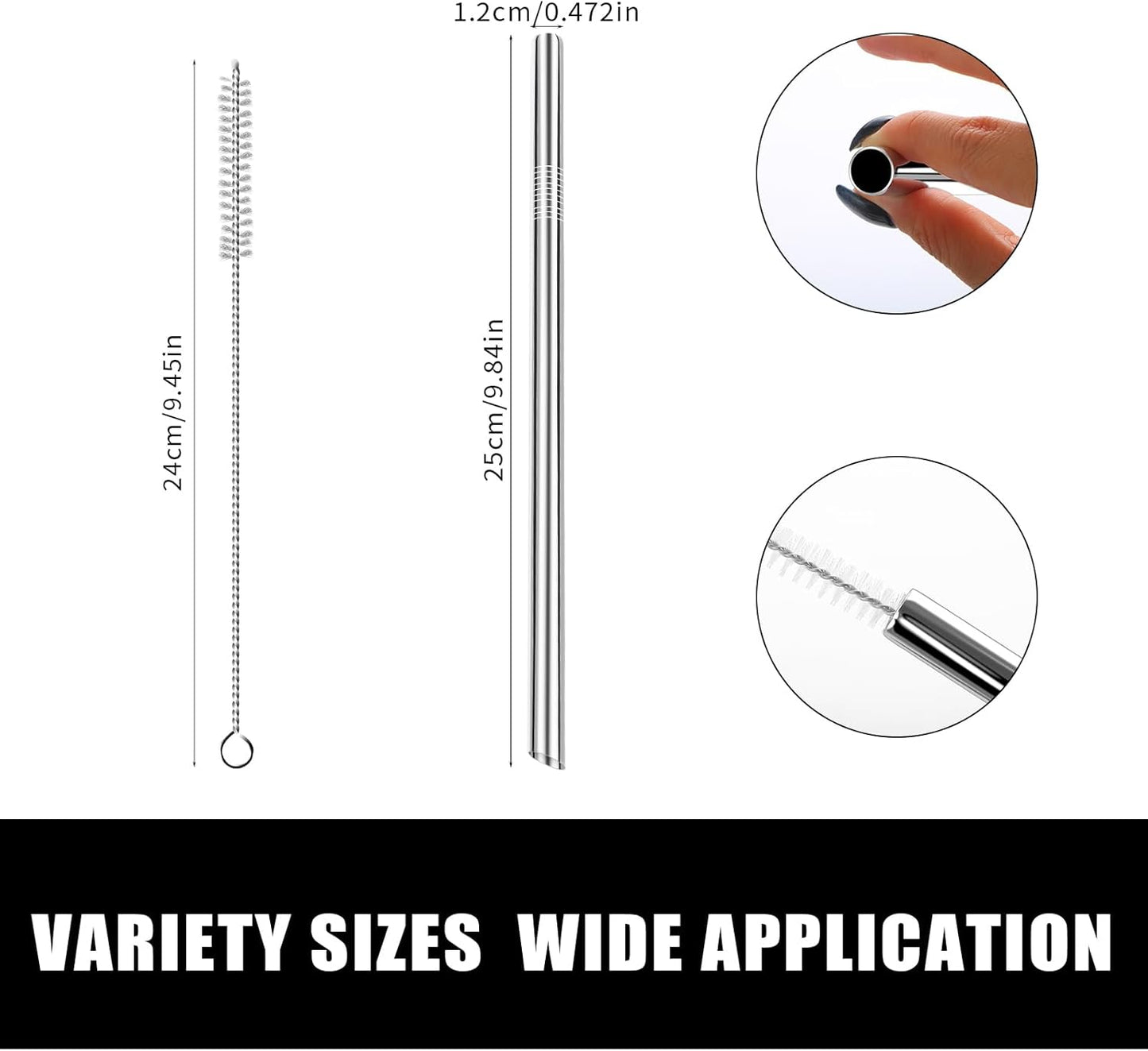 Lazycorner 5 Pcs Stainless Steel Smoothie Straws, 0.4'' Extra Wide Reusable Metal Drinking Straws for Milkshake, Smoothie, Beverage, Set of 5 with 2 Cleaning Brush