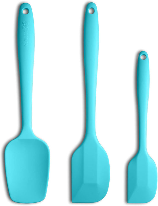 Silicone Spatula 3-piece Set, Ergonomic Handle High Heat-Resistant Spatulas, Non-stick Rubber Spatulas with Stainless Steel Core, Macaron Blue
