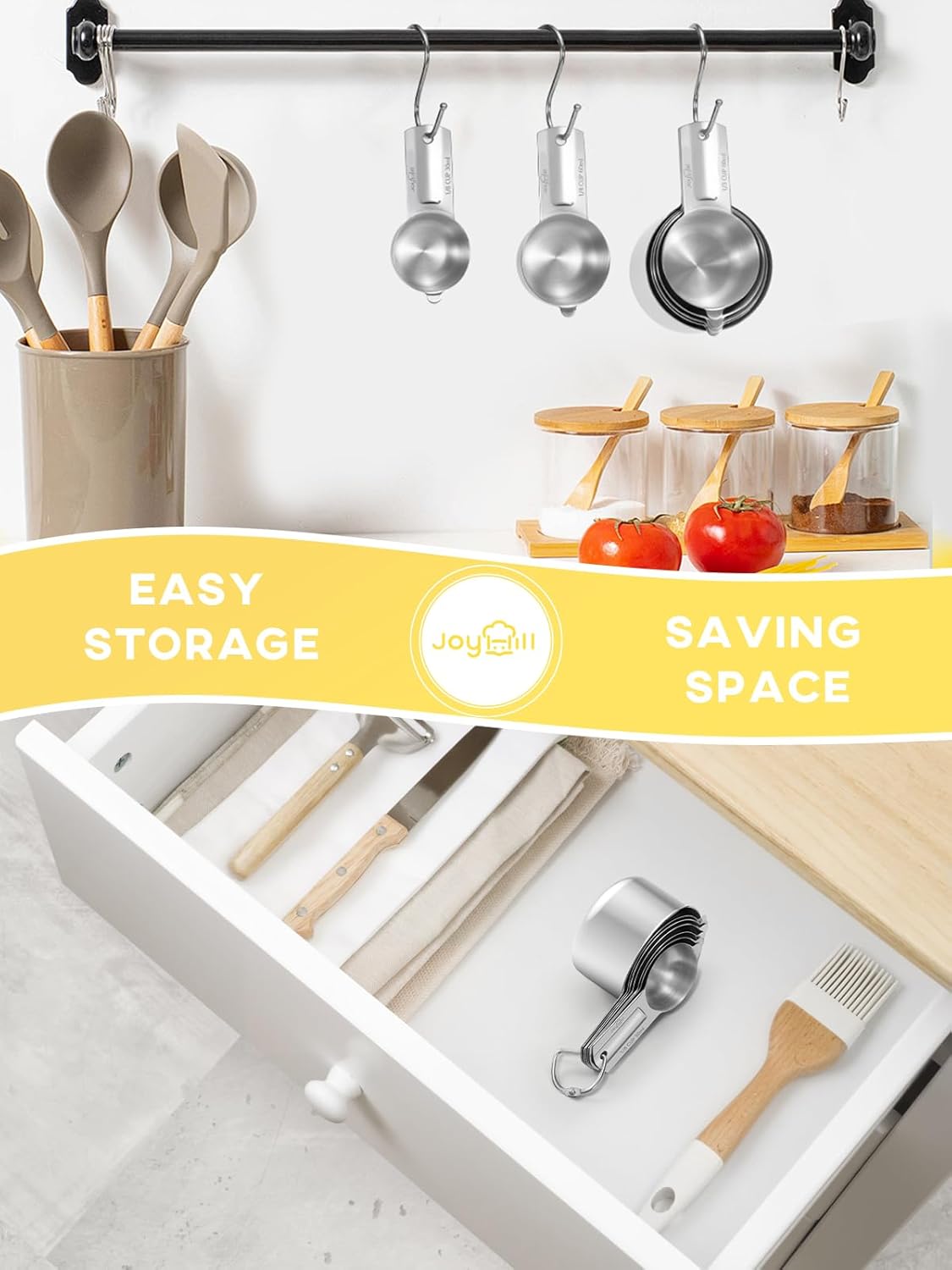 Joyhill Measuring Cups of 7 Pieces, 304 Stainless Steel Measuring Cups Metal for Baking Cooking, Dry and Liquid Ingredients