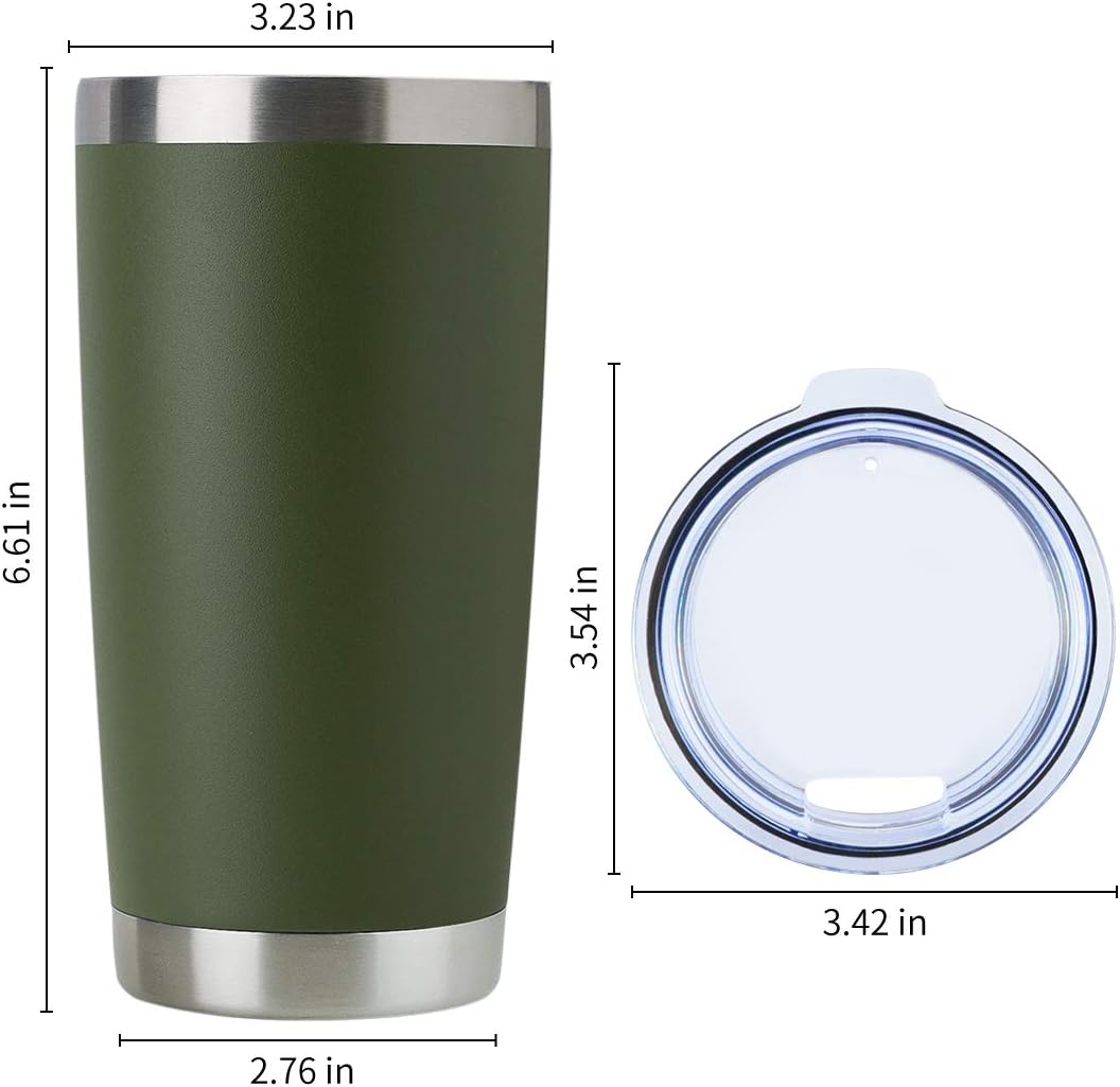 DOMICARE 20oz Stainless Steel Tumbler Bulk with Lid, Double Wall Vacuum Insulated Travel Mug, Powder Coated Coffee Cup, Army Green, 1 Pack