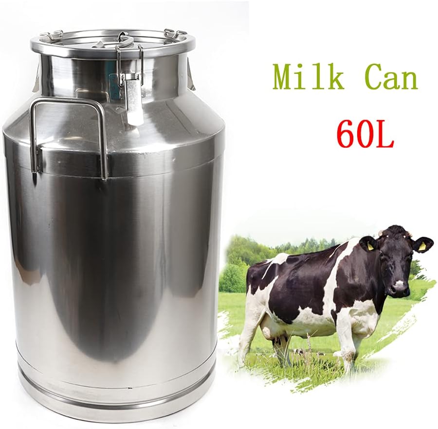 1 mm Thickened Stainless Steel Milk Can Large Liquid Container Storage,Stainless Steel Milk Bucket With Sealing Lid and Carry Handle,for Wine, Oil Storage Transport (60L/15.9 Gal)