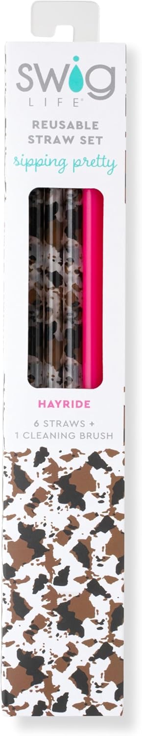 Swig Life Reusable Straws Hayride + Hot Pink Tall Straw Set & Cleaning Brush, Each Straw is 10.25 inch Long (Fits Swig Life 20oz Tumblers, 22oz, and 32oz Tumblers)