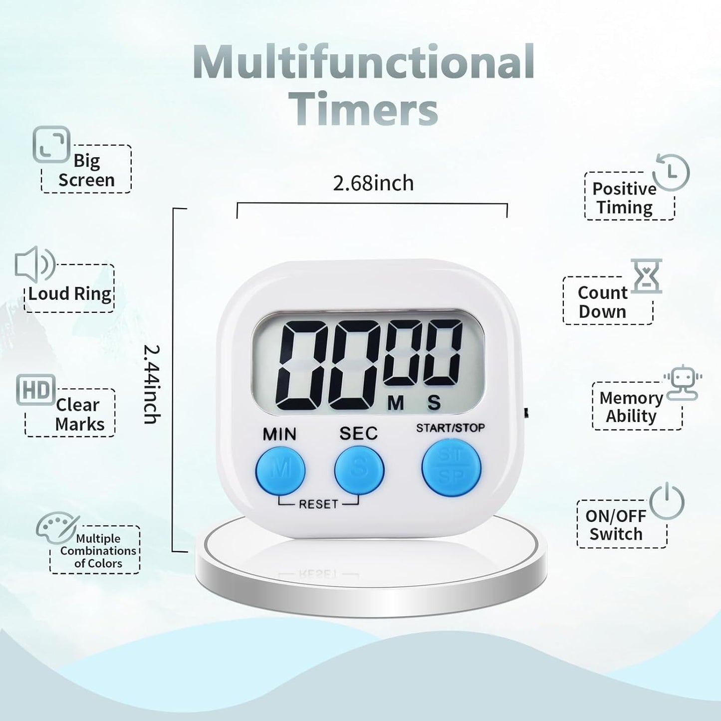 4 Pack White Digital Kitchen Timer Magnetic Digital Timer with Big Display Loud Ring Cooking Timers for Cooking, Game, Gym, Break Time, Classroom (4, White)
