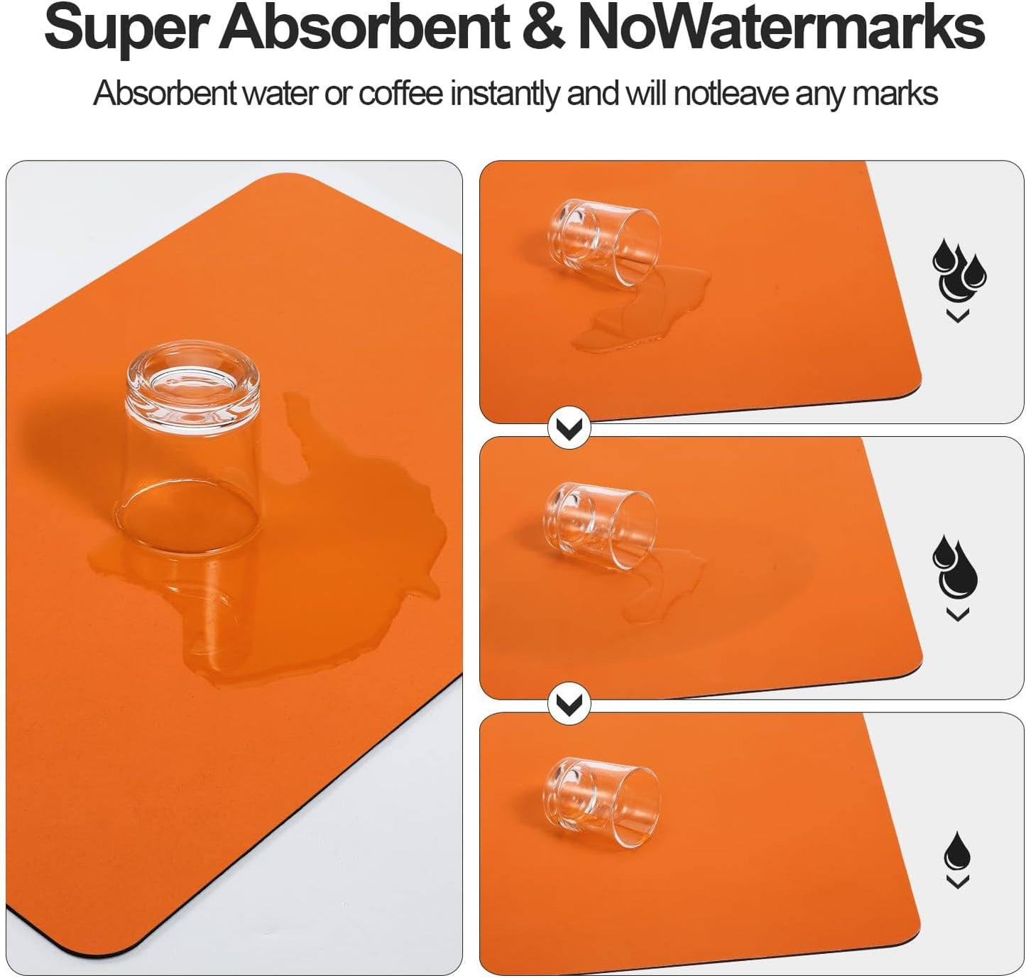 Dish Drying Mat for Kitchen Counter | Coffee Bar Mat for Countertops | Heat Resistant Drainer Mat with Non-slip Rubber Backed | Hide Stain Kitchen Absorbent Draining Mat | Orange 18"x32"