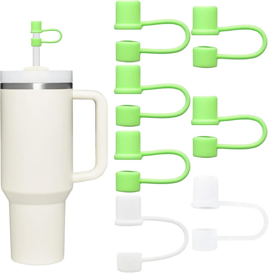 Straw Toppers for Stanley, Straw Cover Caps for 10mm/0.39inch diameter straws 30OZ/40OZ Stanley Tumblers, Food Grade Silicone. (5pcs-Basics-Green)