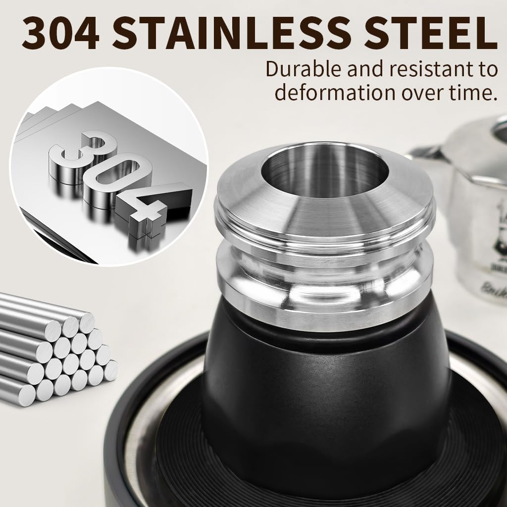 Coffee Tamper for Moka Pot, 304 Stainless Steel Espresso Coffee Tamper, Espresso Dosing Funnel Compatible with Aluminum Espresso stovetop Moka Pot (Silver)