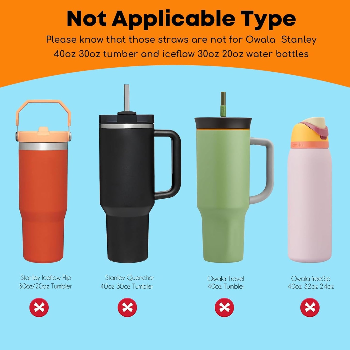 ALINK Black Replacement Straws for Stanley 20oz 14oz Tumble, 6 Pack Reusable Straws for Stanley Quencher 20oz 14oz Cups with Cleaning Brush, Dishwasher Safe and BPA Free