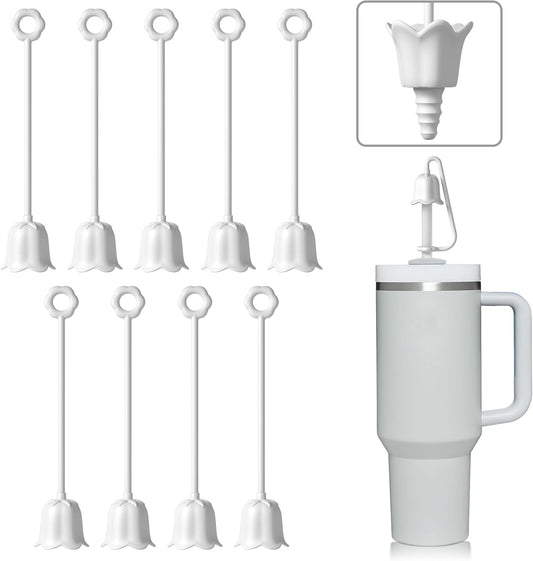 9Pcs Silicone Straw Covers for Stanley Yeti Tumbler Cup, Reusable Drinking Straw Cap Easy to Clean, Dust-Proof Flower Straw Topper Compatible for 6-10m/0.23-0.4inch Straws(White)