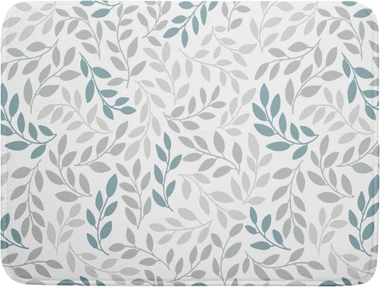Leaves Branches Dish Drying Mat 18x24 for Kitchen Counter Decor Grey and Blue Leaf Absorbent Reversible Plant Dish Mat Microfiber Drying Pad Dish Drainer Rack Mats for Coffee Bar Home Decor