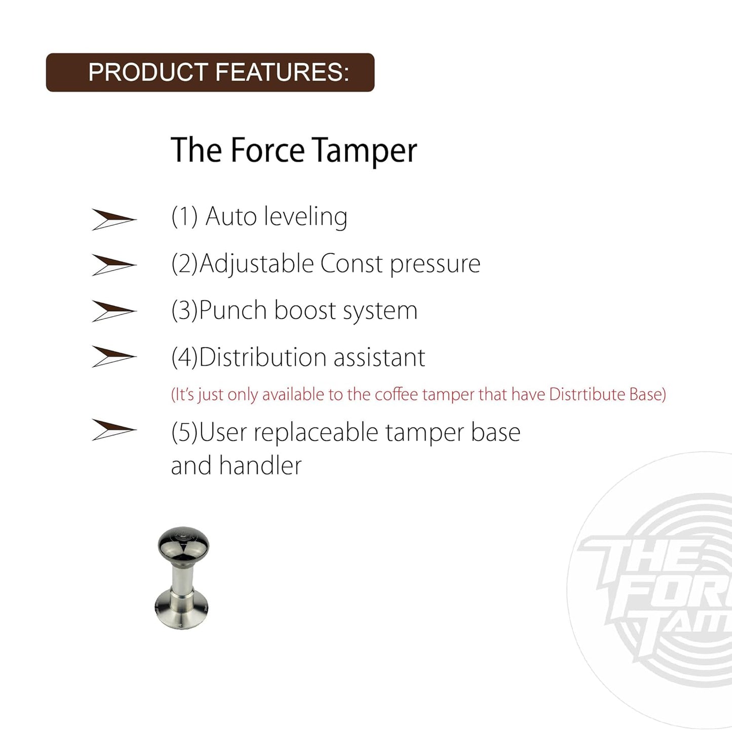 The Force Tamper Automatic Impact Adjustable Constant Pressure and Autoleveling Coffee Tamper Black Mirror Jellyfish AL Handle Set Pro (Standard Set, 54.00mm)