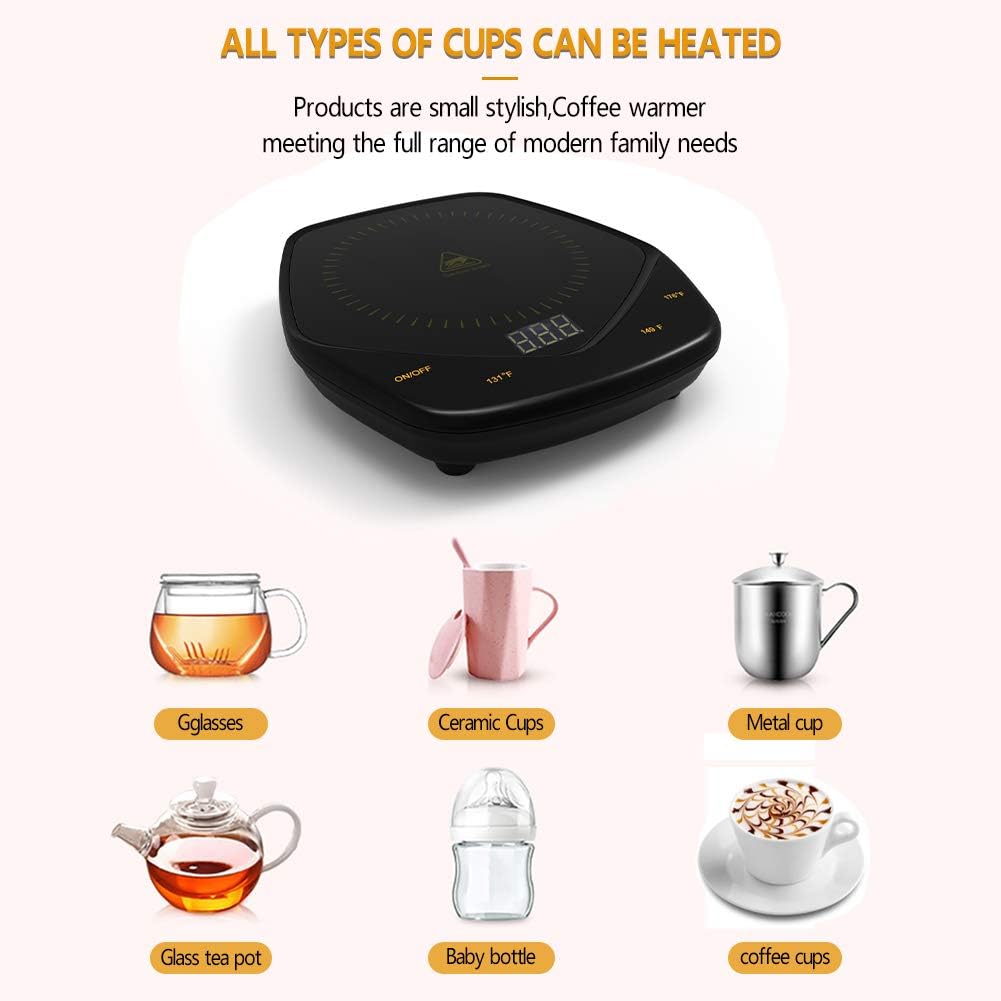 Coffee Mug Warmer for Desk,Candle Warmer Plate Auto Shut Off, Tea Espresso Beverage Coffee Warmer for Desk, Three Temperature Coffee Cup Warmer for Coffee Lover Gifts (Black, Without Mug)