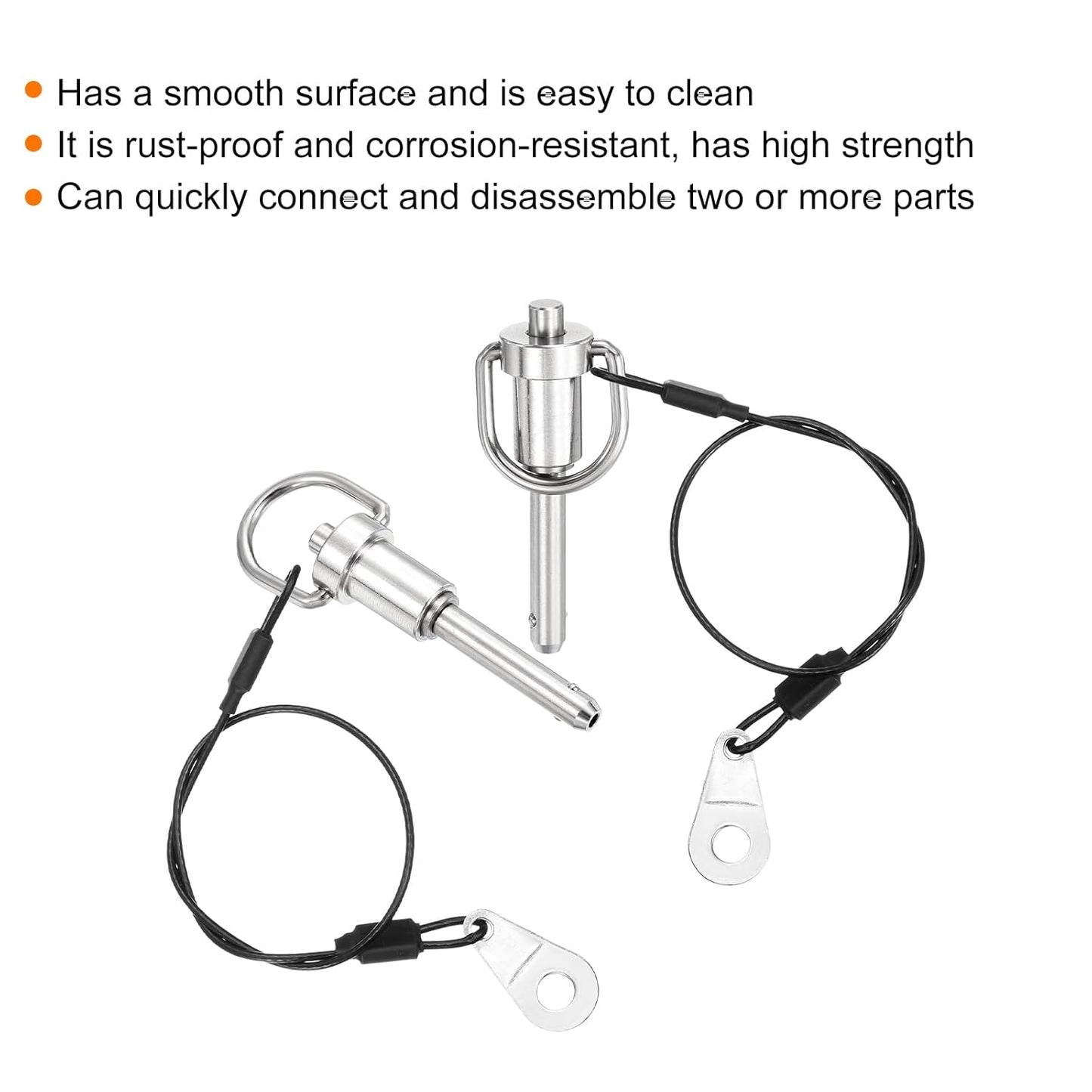 uxcell 1 Pcs Quick Release Pin, 1/4" x 1"(Dia. x L) Push-Button Ball Locking Pin 304 Stainless Steel Ring Handle Locking Pin with Wire for Audio Bimini Top Marine, Silver