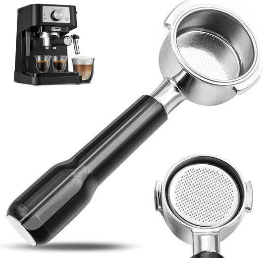 51mm Bottomless Portafilter Compatible for Delonghi ECP3420/ECP3120/EC155/BCO430/EC260, 2 Ears, with Stainless Steel Double Shot Capacity Cup Filter Basket