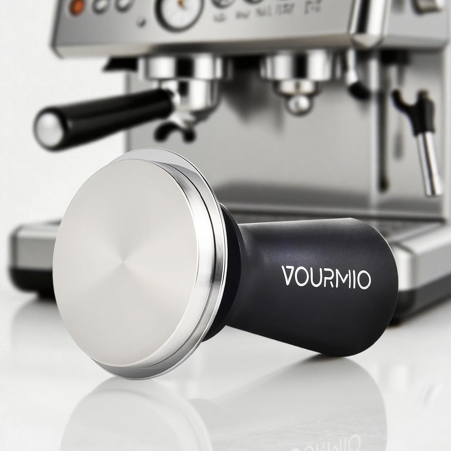 51mm Espresso Tamper - Spring-Loaded Coffee Tamper with Flat Stainless Steel Base, Compatible with All 51mm Portafilter Basket, Professional Barista Accessories, Black