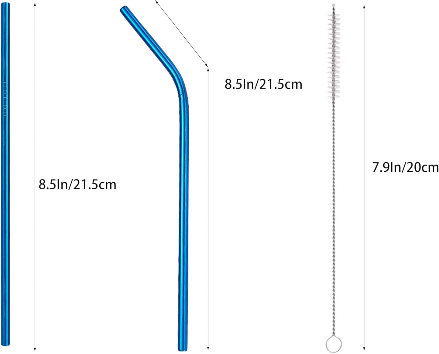 10 Pcs Stainless Steel Straws, Reusable Drinking Straws, 5 Straight + 5 Bent Metal Straws Set With 2 Pcs Cleaning Brushes (Blue, 8.5 Inch)