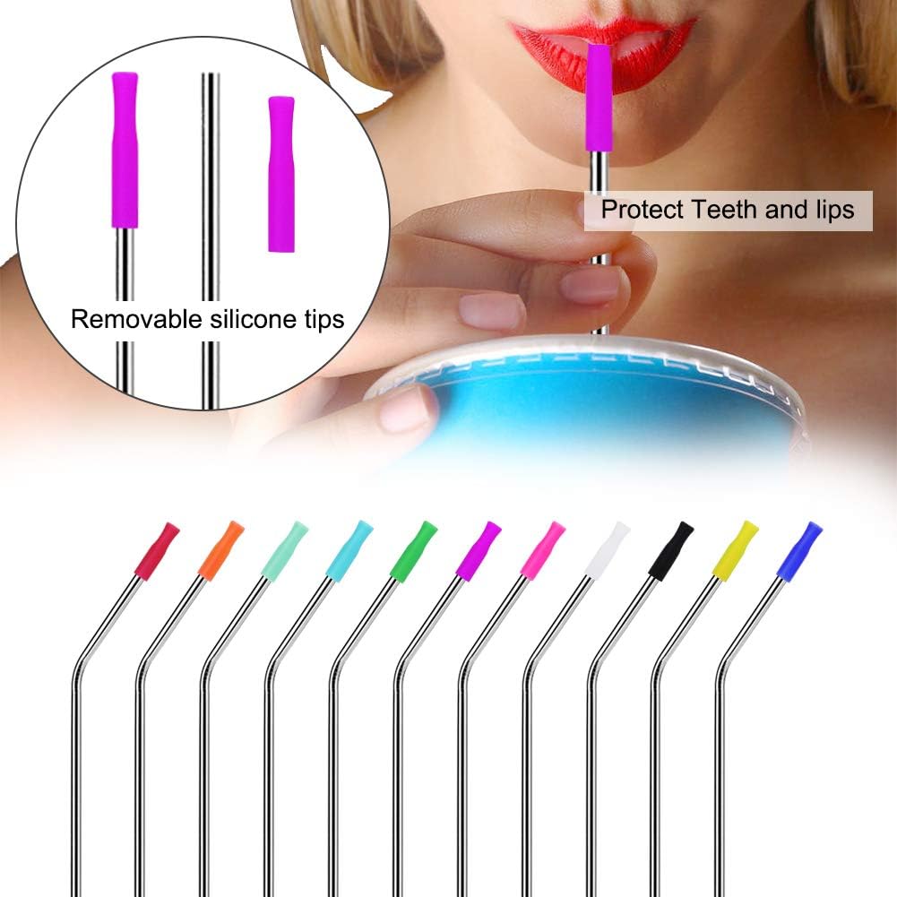 22Pcs Reusable Straws Tips, Silicone Straw Tips, Multi-color Food Grade Straw Tip Covers Only Fit for 1/4 Inch Wide(6MM Out diameter) Stainless Steel Straws by Accmor