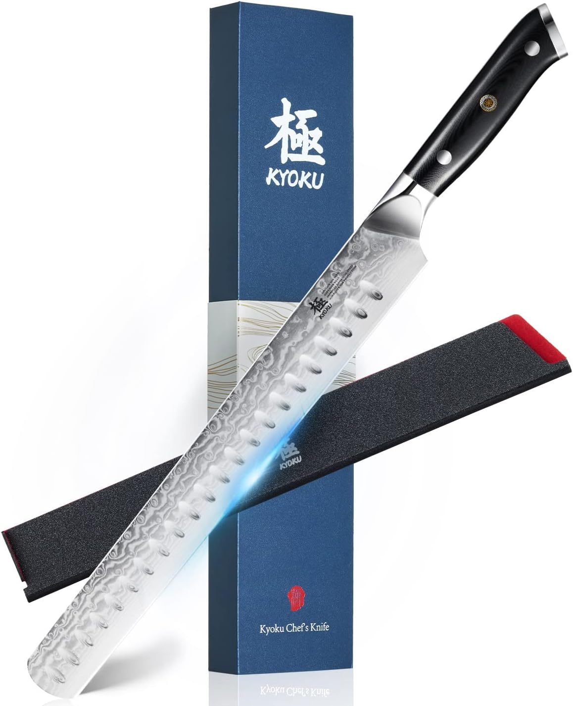 KYOKU Gin Series 12" Brisket Slicing Knife, Meat Carving Knife with Silver PVD Coating Mosaic Pin Handle for Professional Chef & Home Cook, Japanese VG10 Steel Slicer for Meat Fruit Vegetables