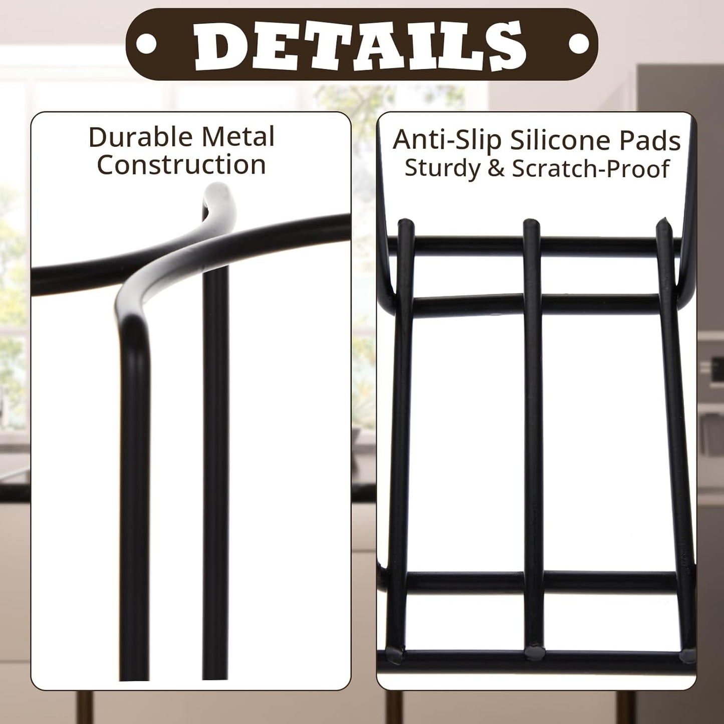 Maxdot 2 Pcs 5 Section Coffee Cup Organizers 23 x 5 x 8.5 Inch Wire Rack Coffee Cup and Lid Holder Black Iron Lid Dispenser Countertops Organizer for Kitchen Storage Essentials