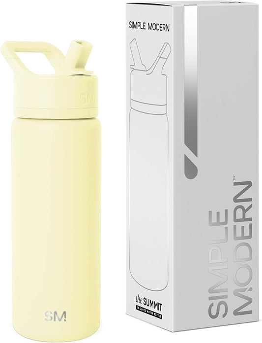 Simple Modern Kids Water Bottle with Straw Lid | Vacuum Insulated Stainless Steel Metal | Reusable Leak Proof BPA-Free Thermos for School | Summit Collection | 18oz, Buttercup