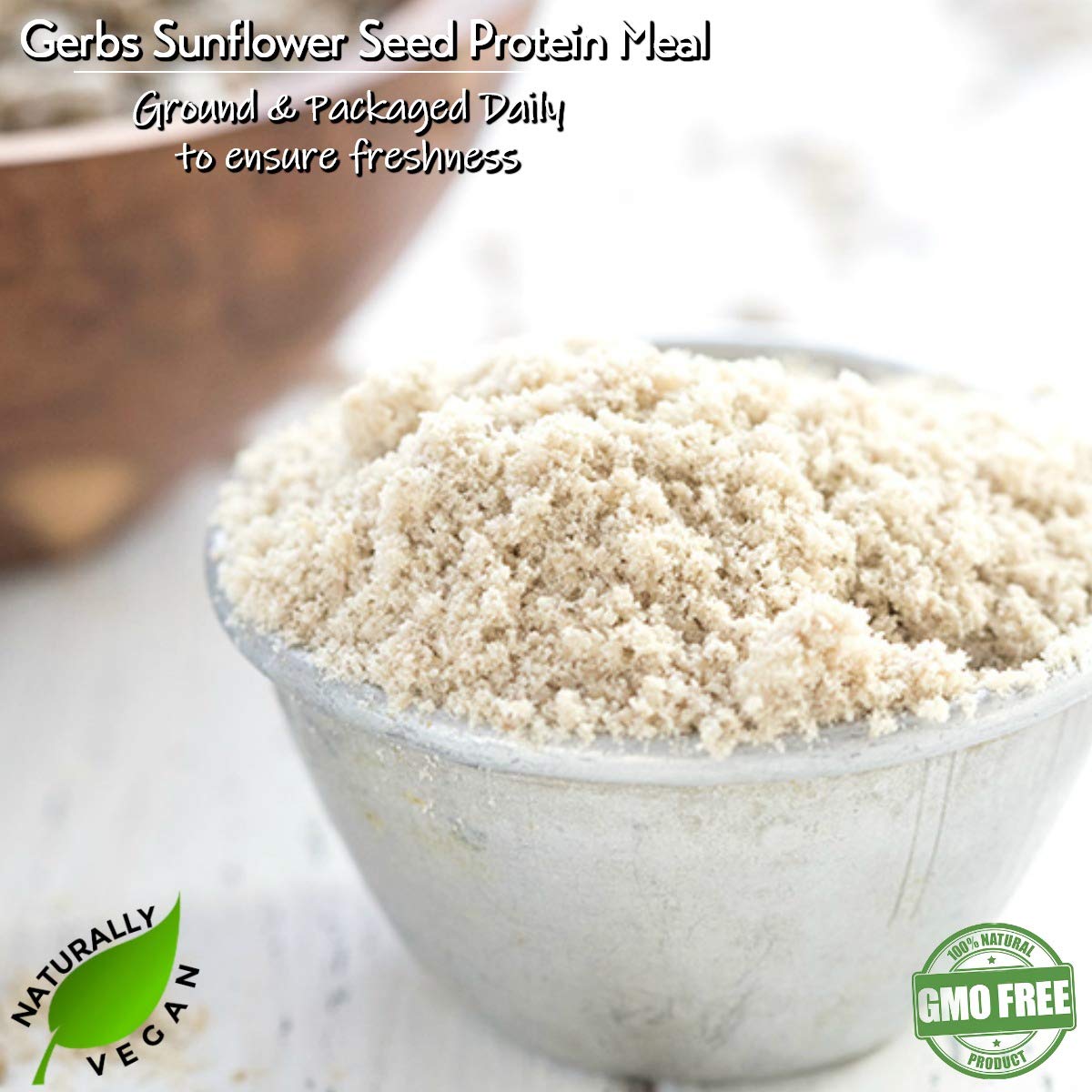 GERBS Sunflower Seed Meal 4 LBS. Premium Grade | Freshly Harvested & Packaged in Resealable Bulk Bag | Non-GMO, Keto & Paleo | Anti-Inflammatory Benefits, Prevent & Fight Sickness | Gluten Peanut Free