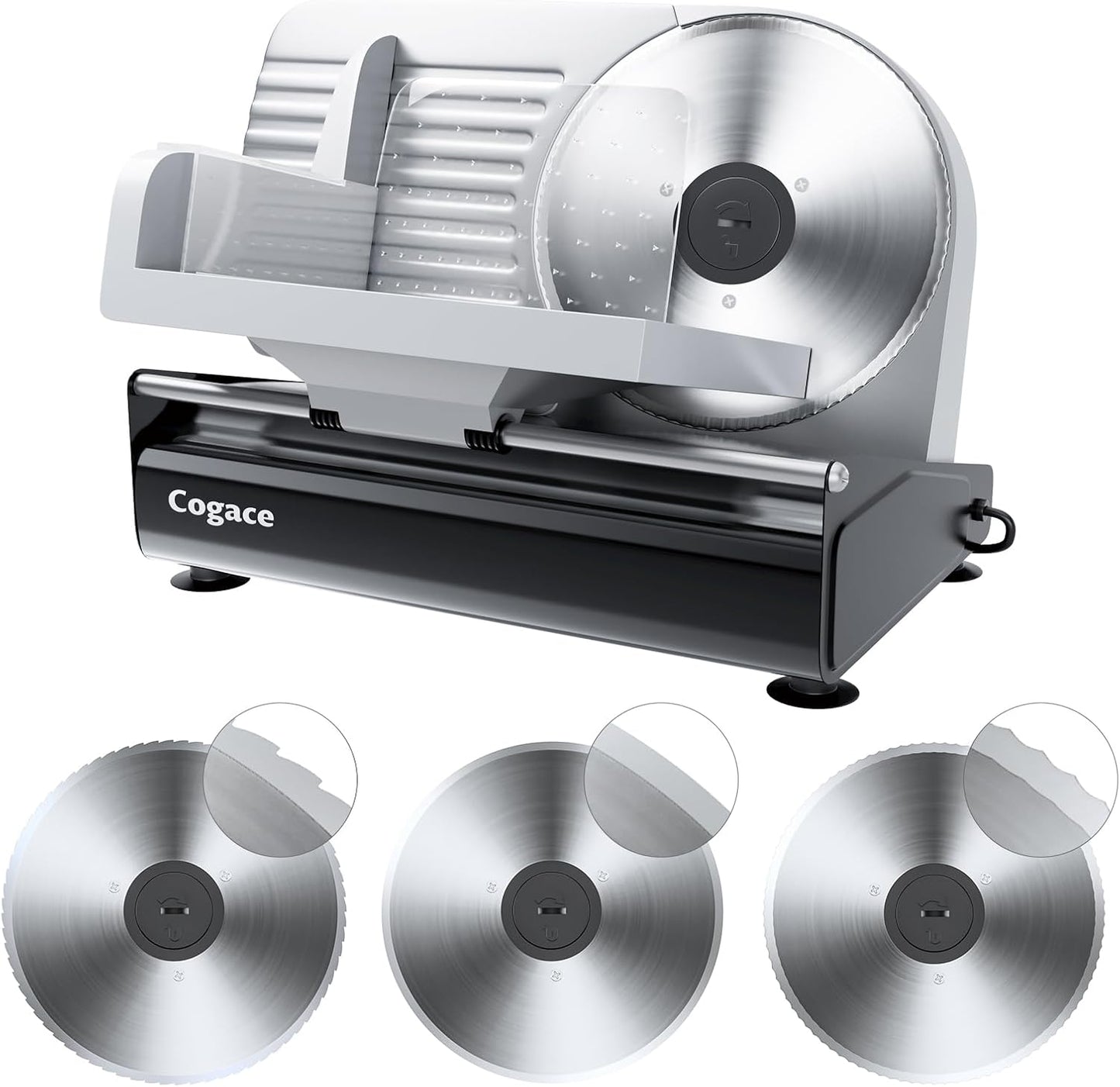 Powerful Deli Meat Slicer Machine, 200W Electric Food Slicer with 3 Types of 7.5" Stainless Steel Blades, Adjustable Thickness 0–15mm, for Meat, Cheese, Bread, Vegetables, Home Use