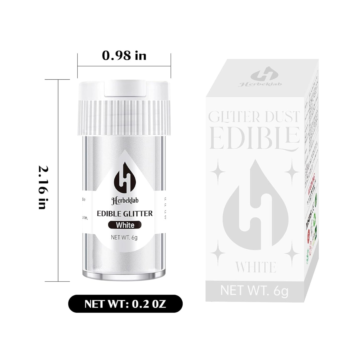 White Edible Glitter for Cocktails - 6g White Luster Dust Edible Drink Glitter Food Grade Metallic Shimmer Powder Cake Sprinkles for Beverage Chocolate Candy